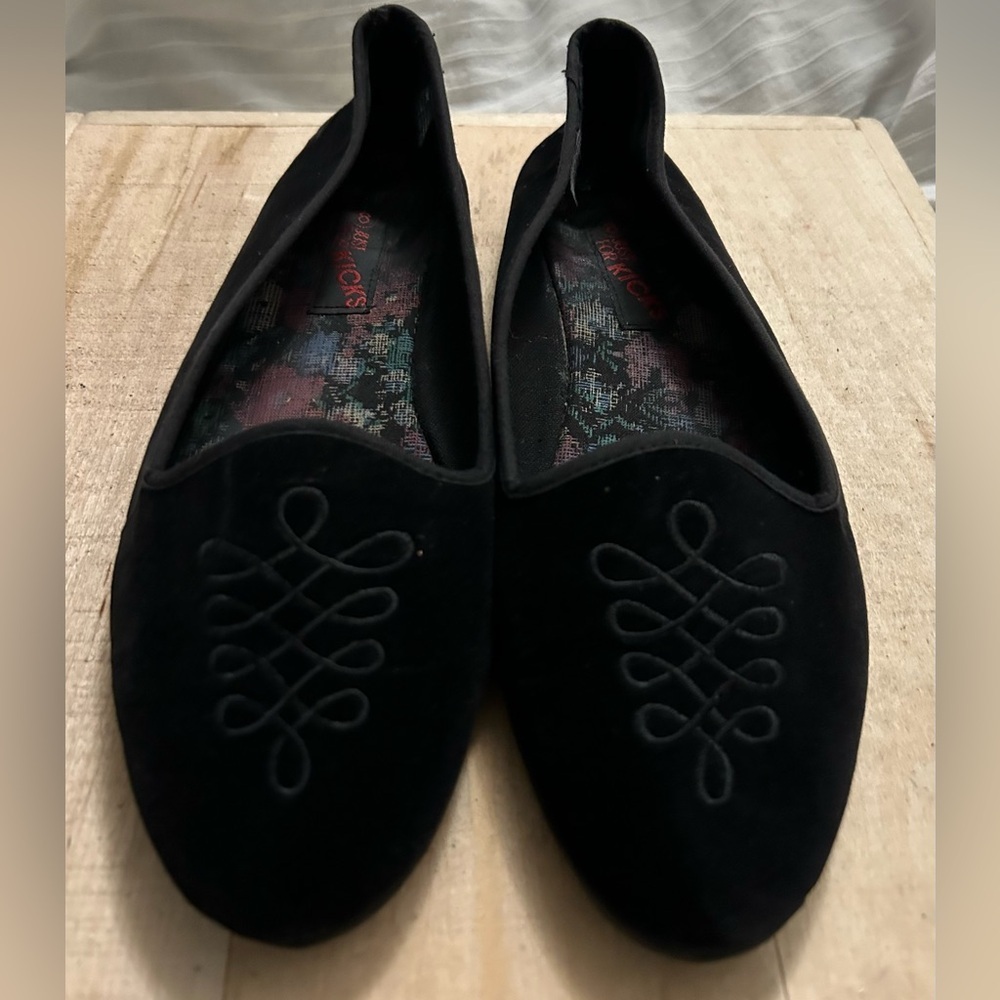 Just For Kicks Faux Suede Black Loafers Flats Shoes Size 8